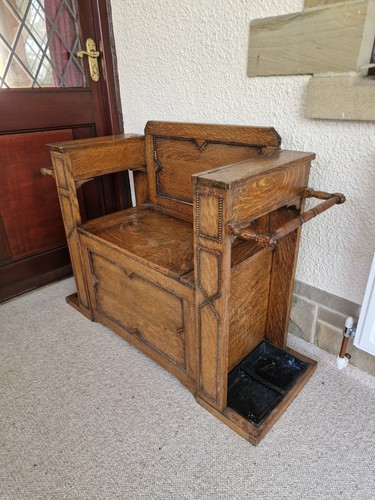 Vintage oak hall bench - vintage, monks