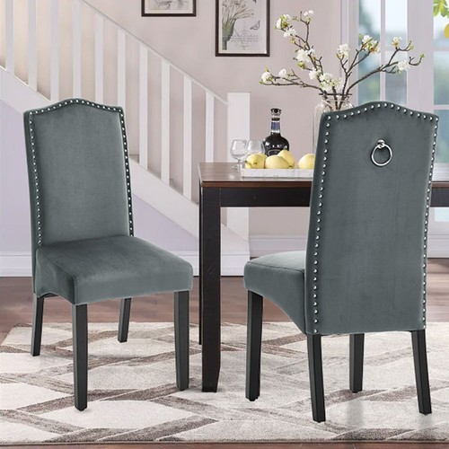Grey velvet chairs dining - 2/4x,